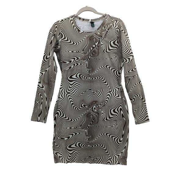 Wild Fable Bodycon Dress M Brown Cream Striped Cutouts Swirl Knit‎ Long Sleeves - Picture 1 of 13